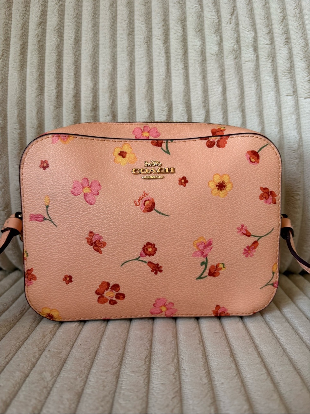 Coach Pink Floral Pebbled Leather Crossbody